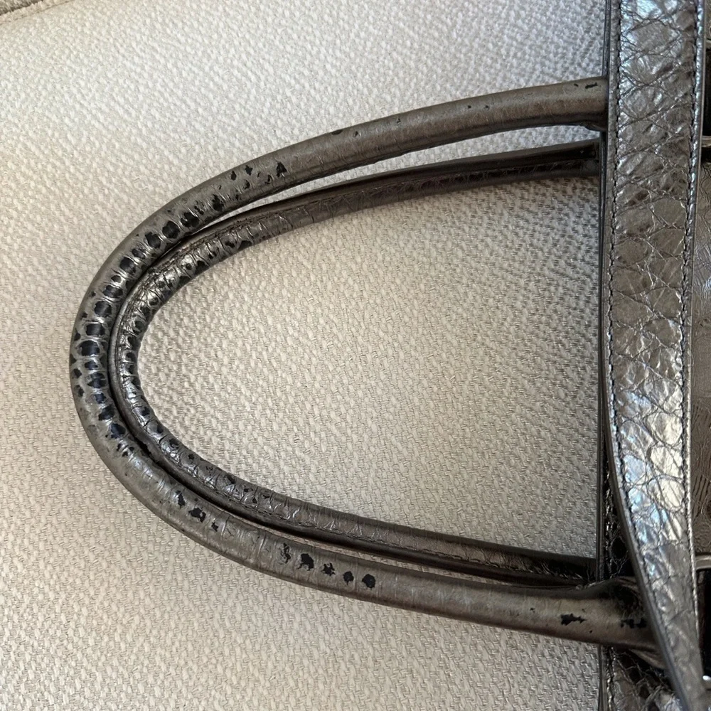 Michael Kors Faux Snakeskin Embossed Metallic Satchel
